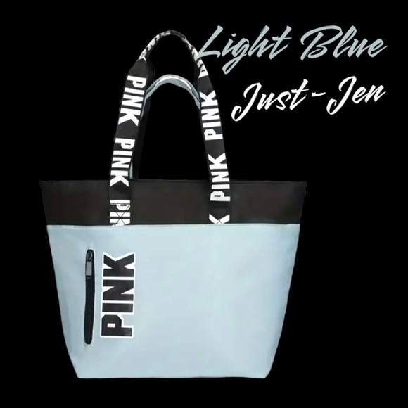 PINK... Spacious Light Blue and Black Tote Bag. - Picture 5 of 10